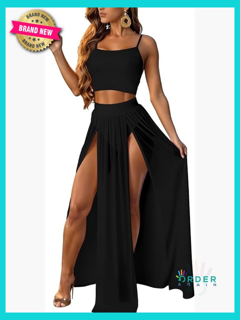 Sexy Backless Chiffon Maxi Skirt Set High Split Vacation Cover Up